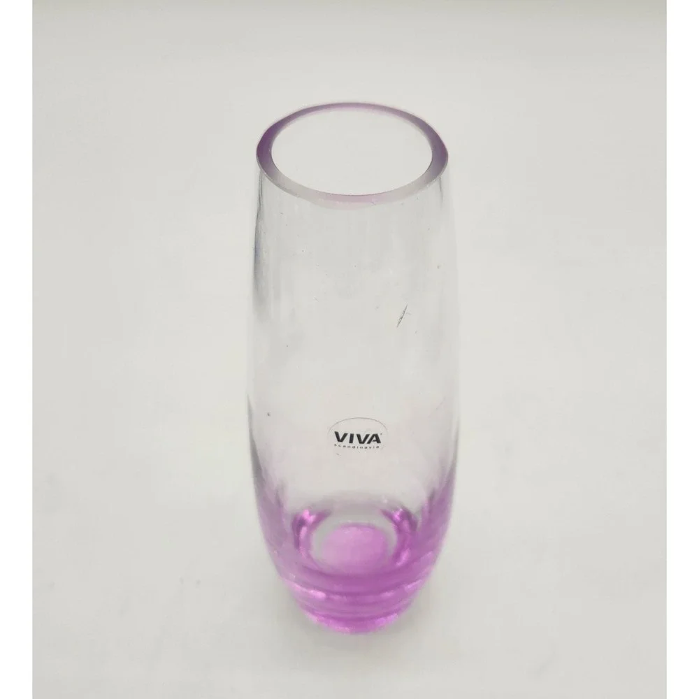 Viva Scandinavia Clear Glass Vase With Purple Weighted Base Handblown Minimalist